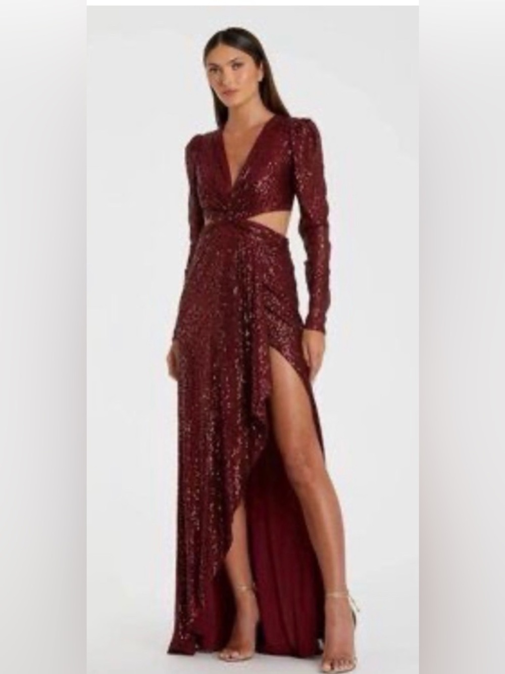 MAC DUGGAL Sequined Criss Cross Long Sleeve Gown Style #26739